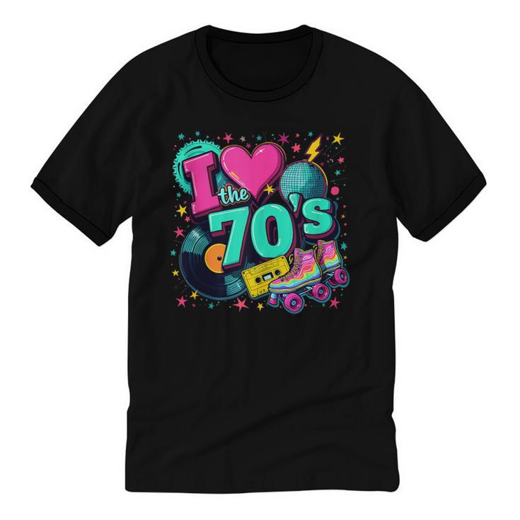 I Love The 70s Retro Cassette Roller Vinyl Disco Nostalgia Unisex Cotton Ringer T-Shirt