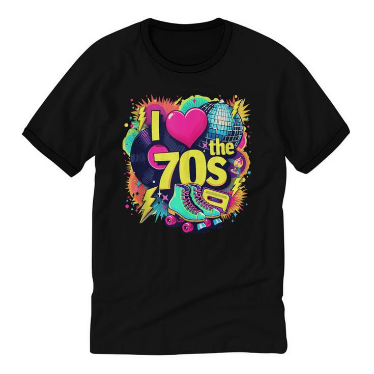 I Love The 70s Retro Cassette Roller Vinyl Nostalgia Vibes Unisex Cotton Ringer T-Shirt