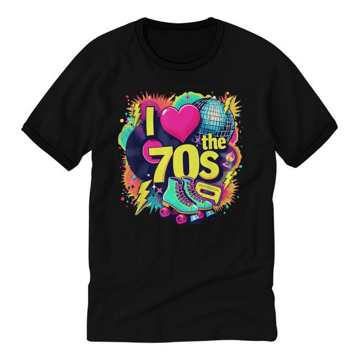 I Love The 70s Retro Cassette Roller Vinyl Nostalgia Vibes Unisex Cotton Ringer T-Shirt