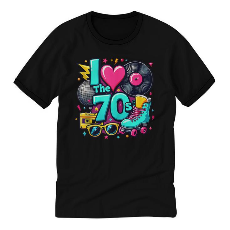I Love The 70s Vintage Cassette Roller Vinyl Nostalgia 70s Unisex Cotton Ringer T-Shirt