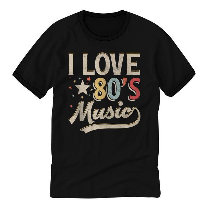 I Love 80's Music Retro Style Nostalgia Cassette 1980s Party Unisex Cotton Ringer T-Shirt