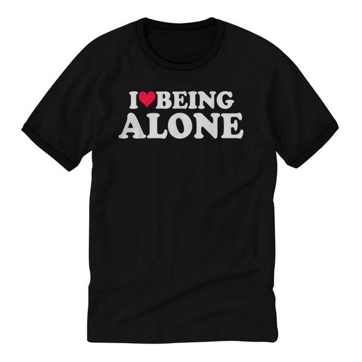 I Love Being Alone Introvert & Anxious Girl Red Heart Unisex Cotton Ringer T-Shirt
