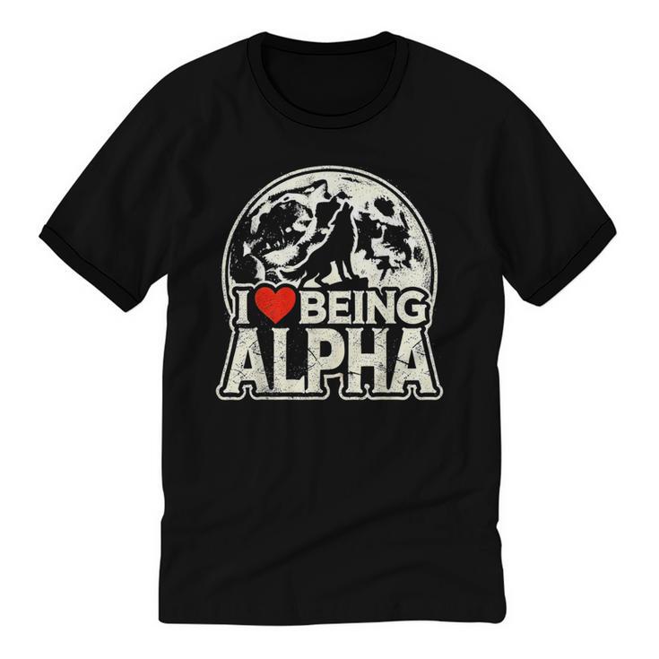 I Love Being Alpha Moonlit Wolf Meme Alpha Introvert Unisex Cotton Ringer T-Shirt