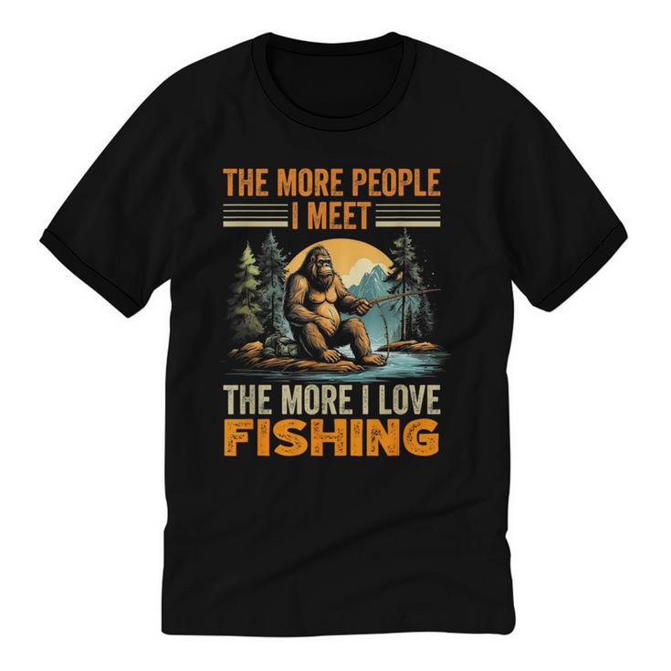 I Love Fishing Bigfoot Fisherman Introvert Sarcastic Unisex Cotton Ringer T-Shirt