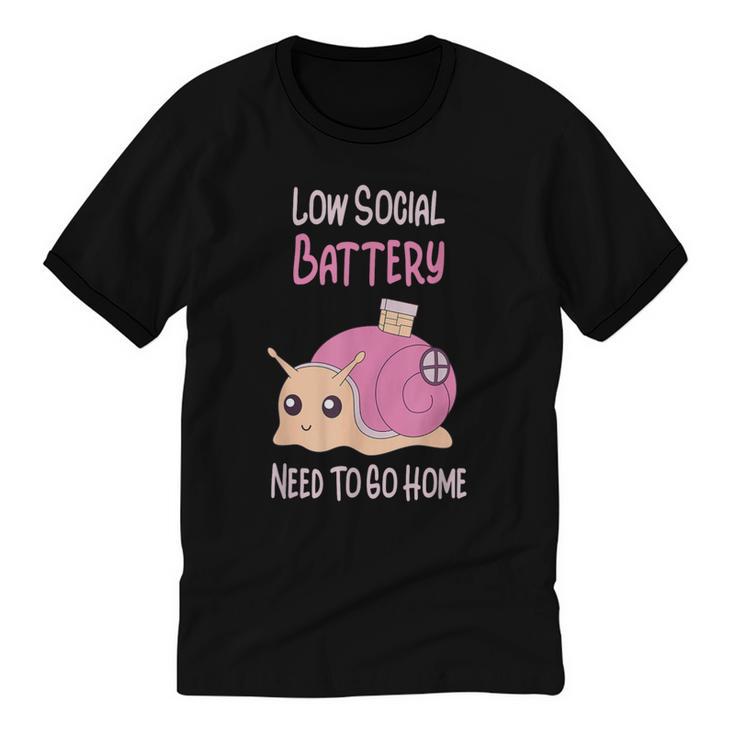 Low Social Battery Cute Snail With House Introvert Cozy Home Unisex Cotton Ringer T-Shirt
