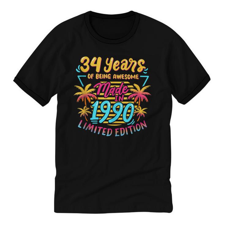 Made In 1990 Limited Edition 90s Nostalgia 34th Birthday Unisex Cotton Ringer T-Shirt
