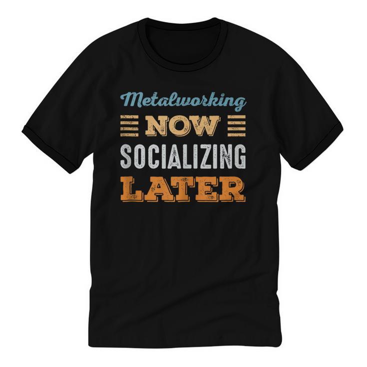 Metalworking Now Minimal Socializing Introvert Vintage Unisex Cotton Ringer T-Shirt