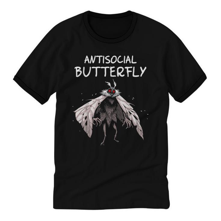 Mothman Shirt Antisocial Butterfly Introvert Cryptid Unisex Cotton Ringer T-Shirt