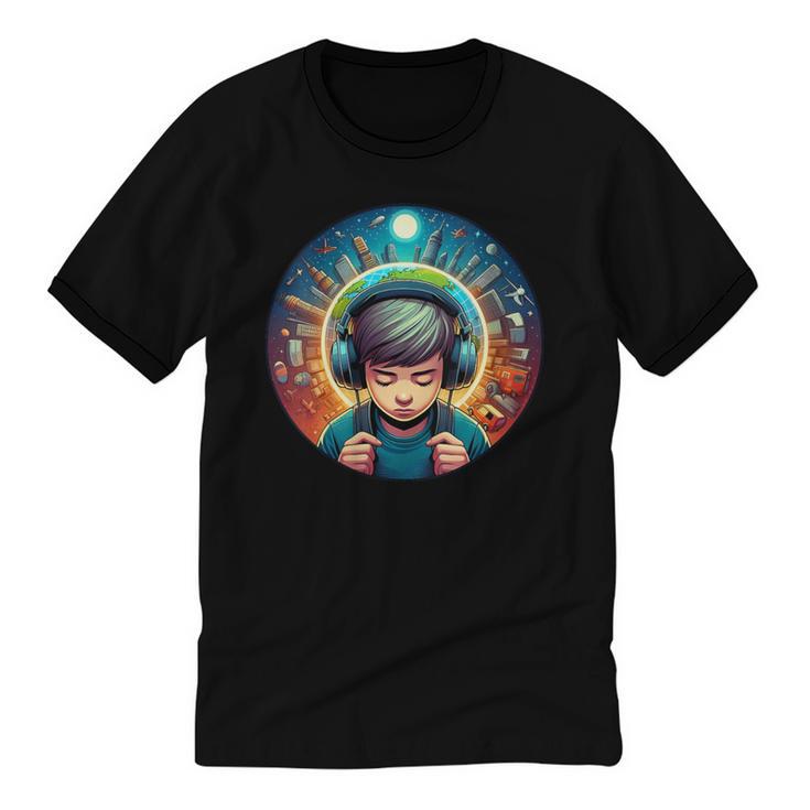 Music Enthusiast Under Starry Skies World Introvert Boy Unisex Cotton Ringer T-Shirt