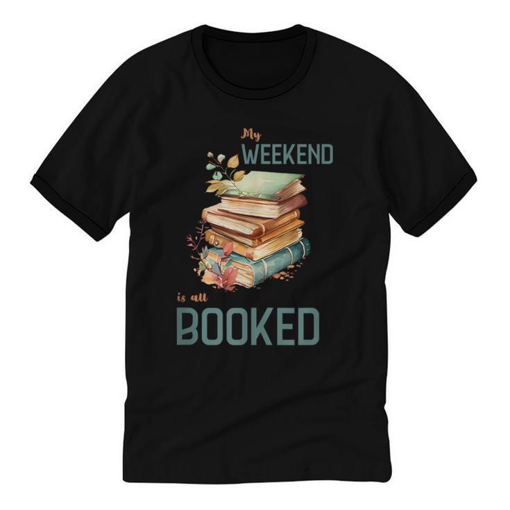 'My Weekend Is All Booked' Reading Book Introvert Librarian Unisex Cotton Ringer T-Shirt