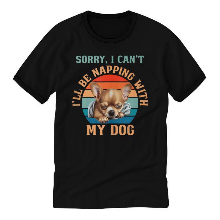 Napping Chihuahua Dog Breed Sleeping Pet Pup Introvert Unisex Cotton Ringer T-Shirt