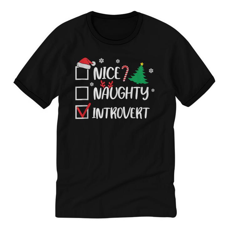 Nice Naughty Introvert Christmas List Santa Unisex Cotton Ringer T-Shirt