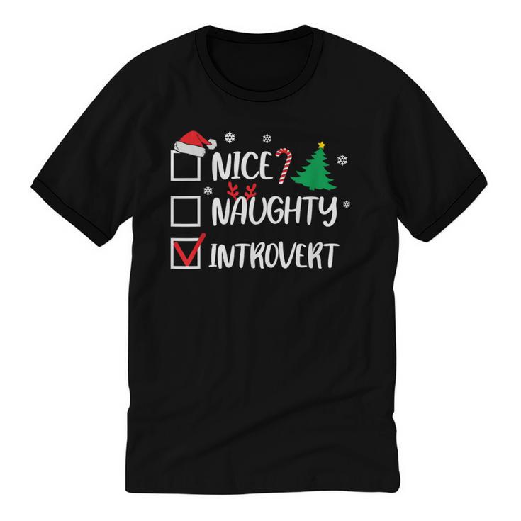 Nice Naughty Introvert Christmas List Santa Unisex Cotton Ringer T-Shirt