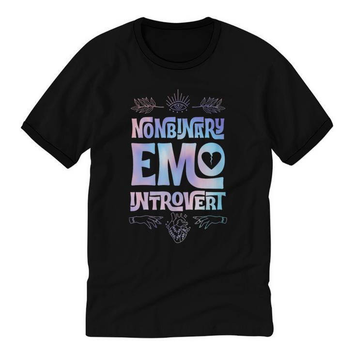 Nonbinary Emo Introvert Pride Trendy Mystic Teen Goth Style Unisex Cotton Ringer T-Shirt