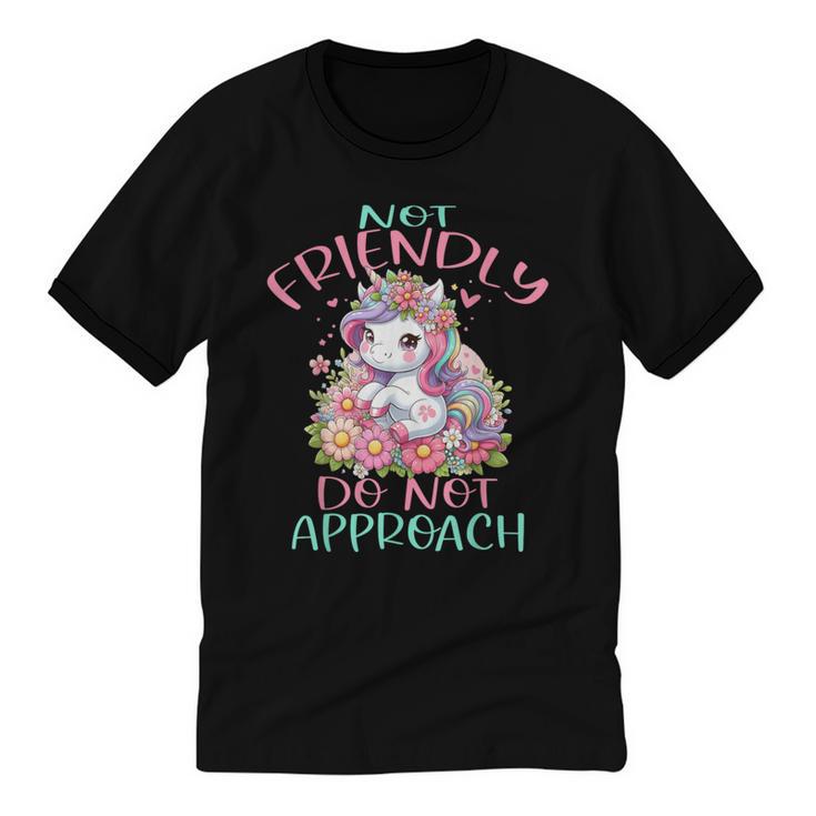 Not Friendly Do Not Approach Women & Girls Unicorn Cute Introvert & Humor Lovers For Women V-Neck Classic Fit Modern Short Sleeve Unisex Cotton Ringer T-Shirt