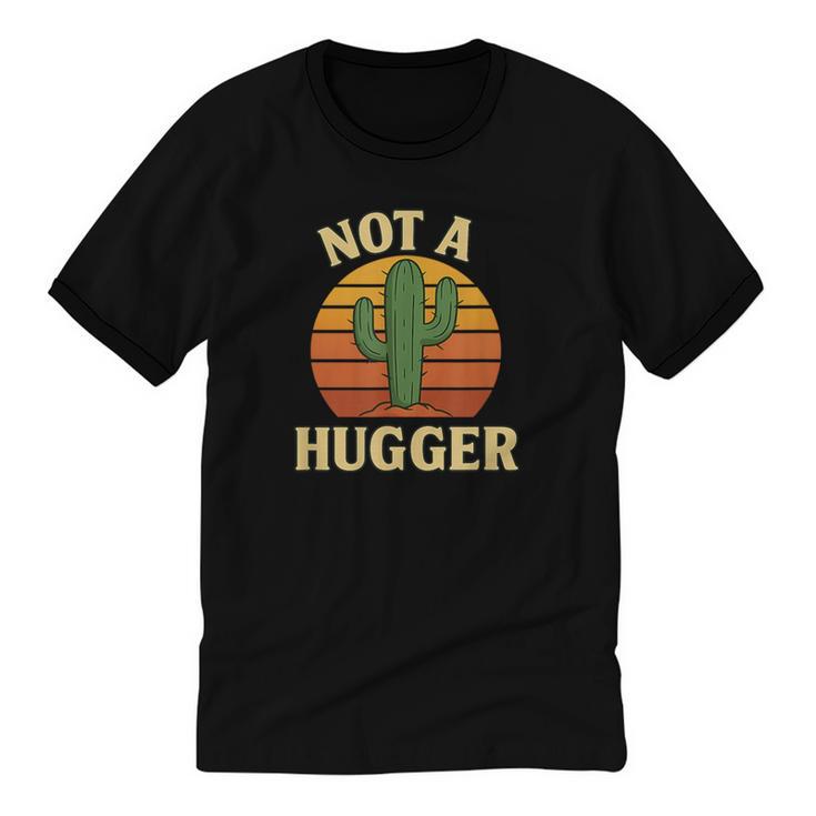 Not A Hugger Cactus Retro Sunset No Hugging Introvert Unisex Cotton Ringer T-Shirt