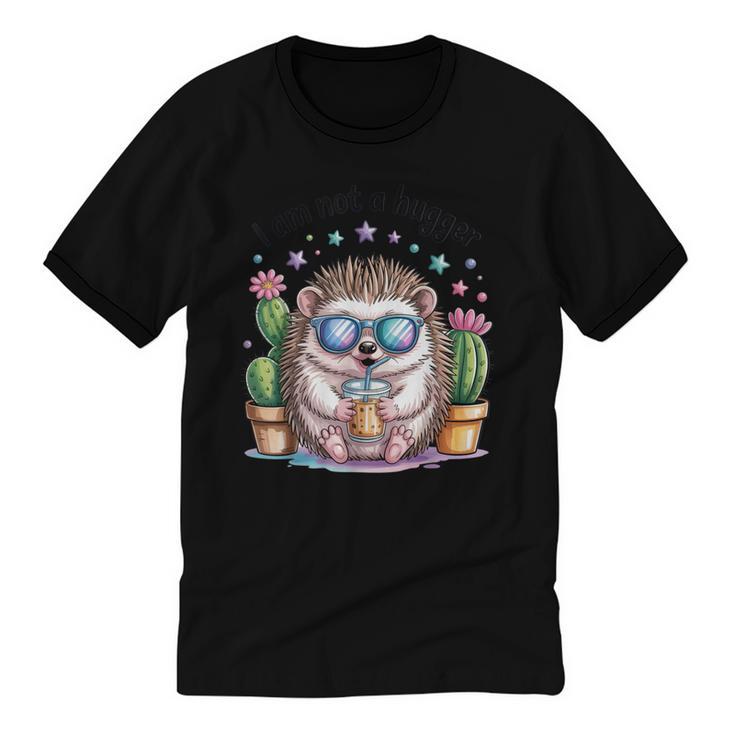 I Am Not a Hugger Introvert Hedgehog With Cactus Unisex Cotton Ringer T-Shirt