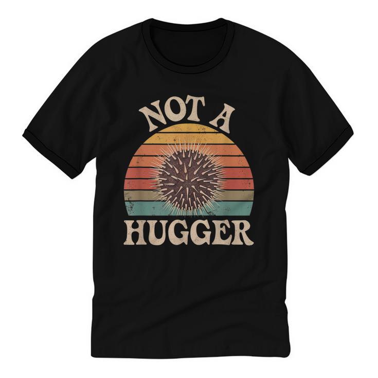 Not A Hugger Retro Sea Urchin Sarcastic Introvert Unisex Cotton Ringer T-Shirt