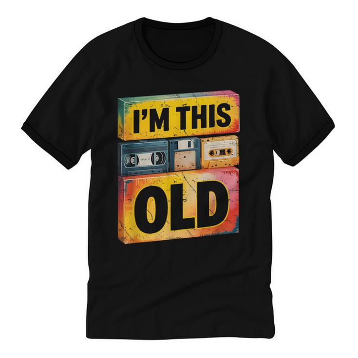 Im This Old Retro 80s 90s VHS Cassette Floppy Disk Nostalgia Unisex Cotton Ringer T-Shirt