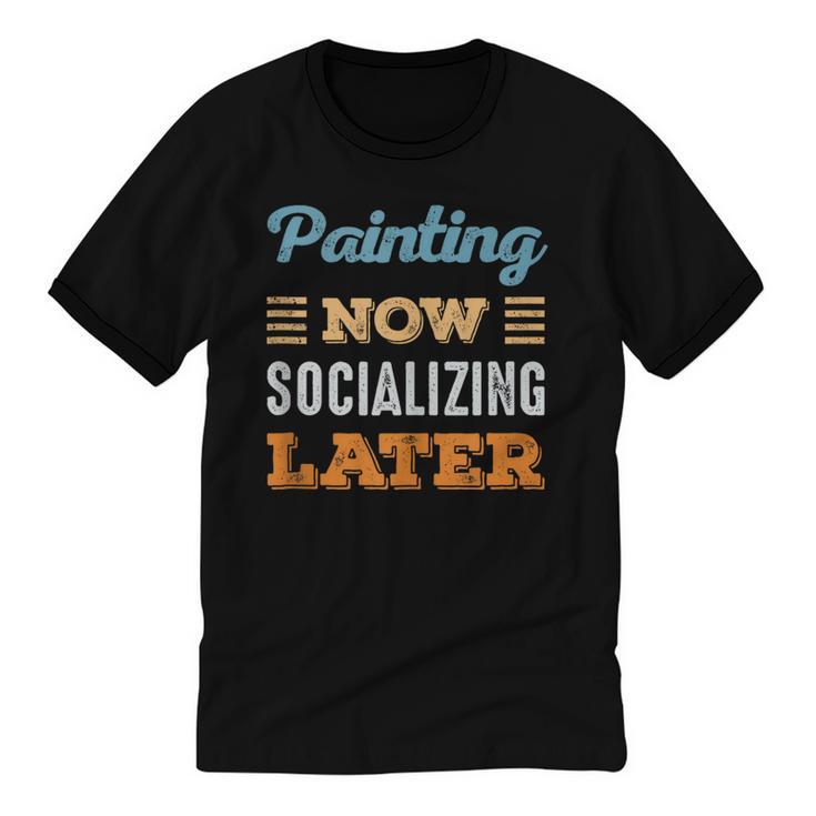 Painting Now Minimal Socializing Introvert Vintage Unisex Cotton Ringer T-Shirt