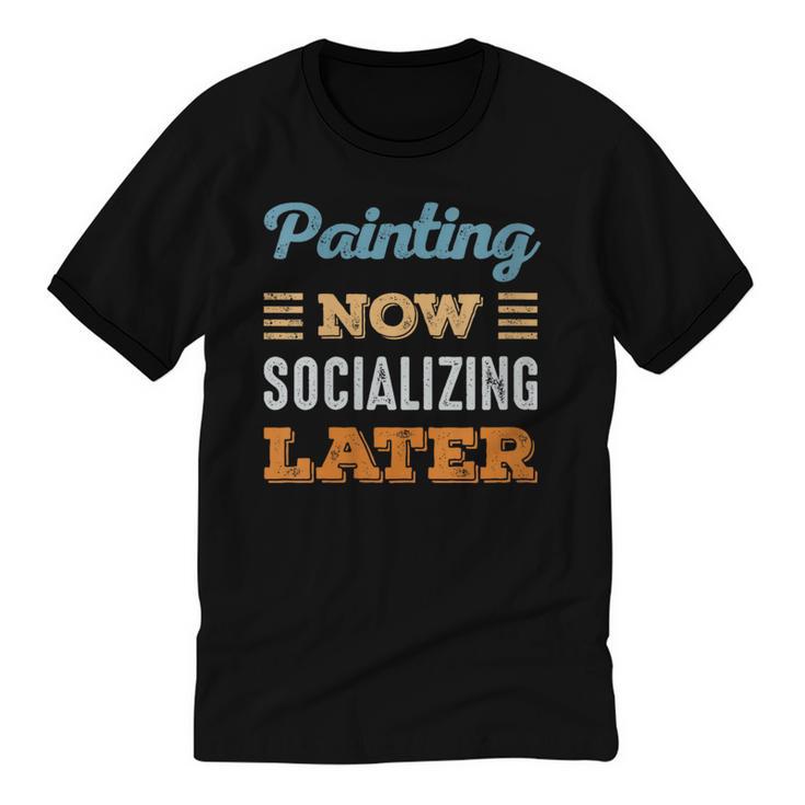 Painting Now Minimal Socializing Introvert Vintage Unisex Cotton Ringer T-Shirt