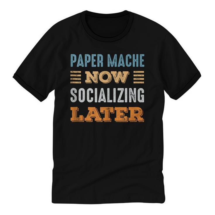 Paper Mache Now Minimal Socializing Introvert Vintage Unisex Cotton Ringer T-Shirt