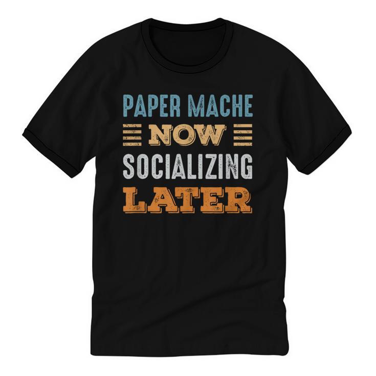 Paper Mache Now Minimal Socializing Introvert Vintage Unisex Cotton Ringer T-Shirt