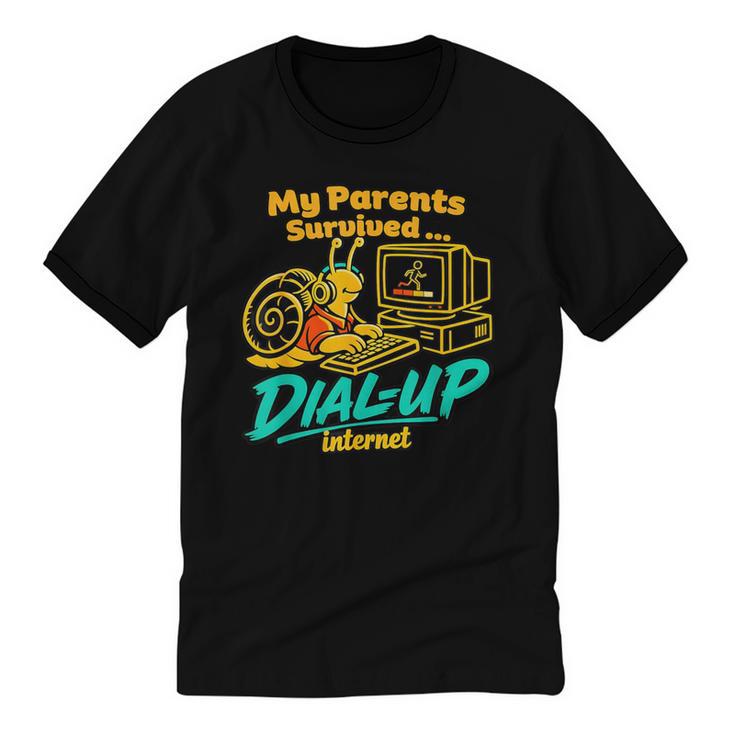 My Parents Survived Dial Up Internet Nostalgia 90s Unisex Cotton Ringer T-Shirt