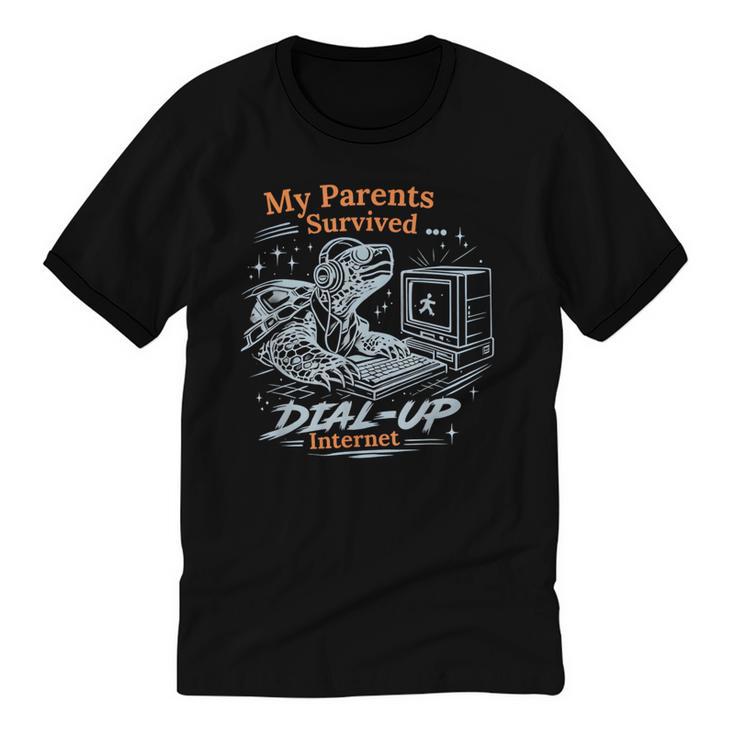 My Parents Survived Dial Up Internet Nostalgia Turtle Unisex Cotton Ringer T-Shirt