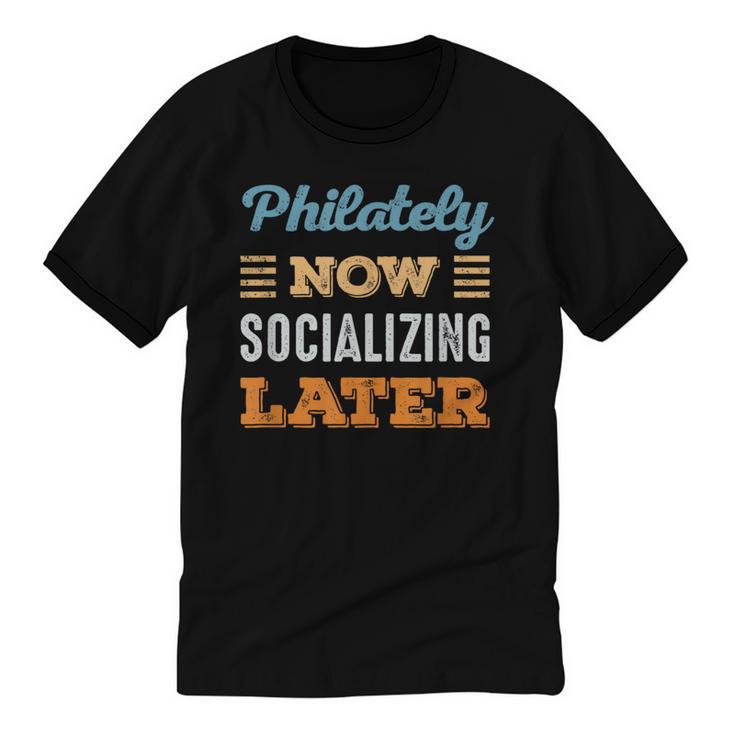 Philately Now Minimal Socializing Introvert Vintage Unisex Cotton Ringer T-Shirt