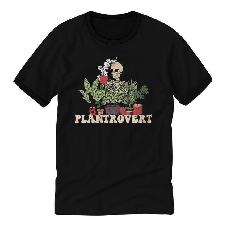 Plant Coffee Love Plantrovert Gardening Introvert Mom Unisex Cotton Ringer T-Shirt
