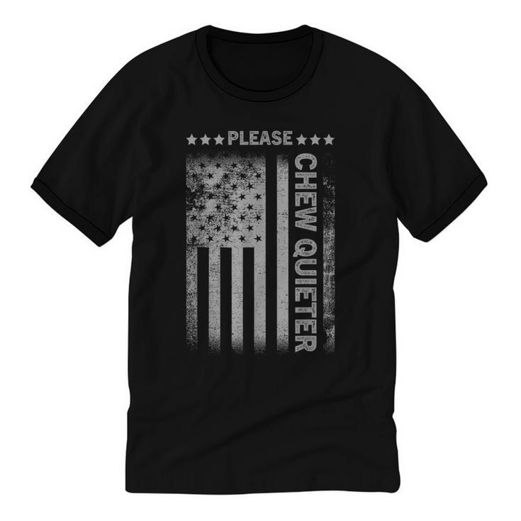 Please Chew Quieter Introvert USA Flag Vintage Unisex Cotton Ringer T-Shirt