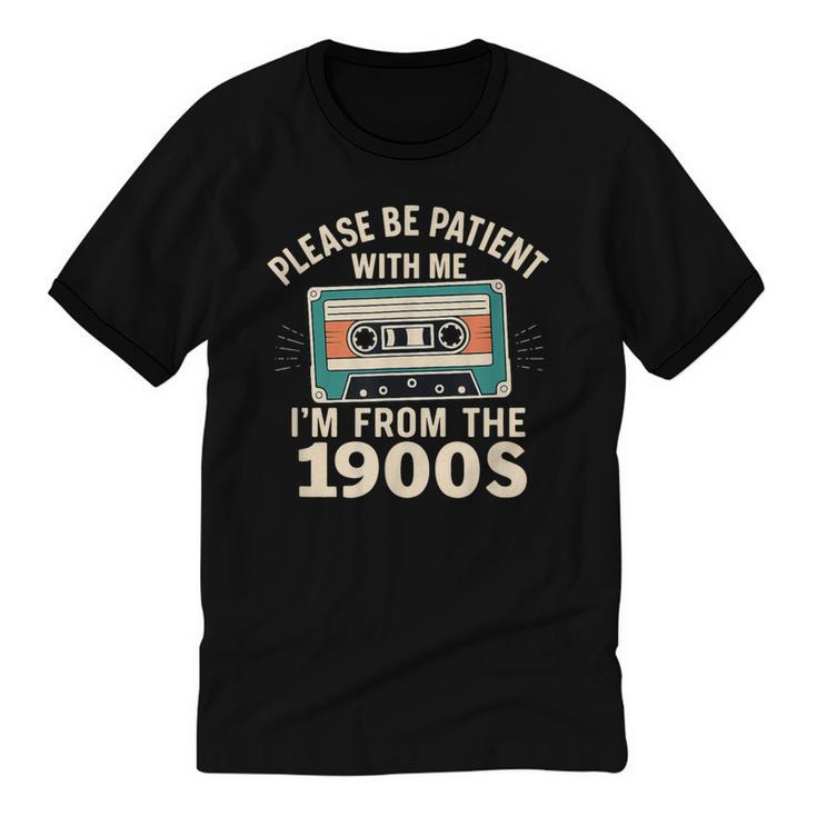 Please Patient I'm From The 1900s Retro Cassette Humor Unisex Cotton Ringer T-Shirt