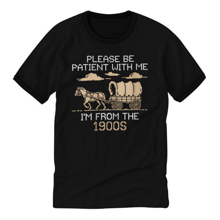 Please Be Patient I'm From The 1900s Retro Pixel Horse Wagon Unisex Cotton Ringer T-Shirt