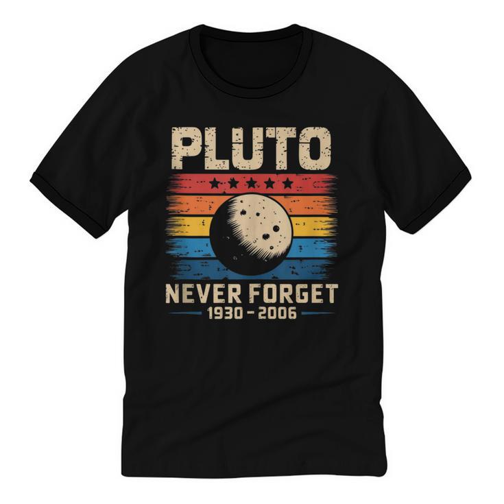 Pluto Never Forget Space Nostalgia Astronomy Humor Unisex Cotton Ringer T-Shirt