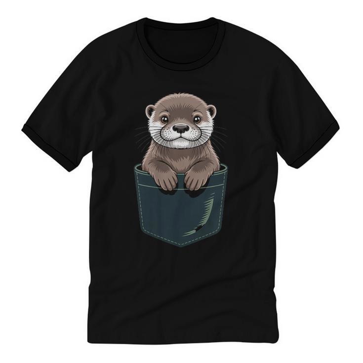 Pocket Otter Lover Introvert Cute Animal Fun Surprise Unisex Cotton Ringer T-Shirt