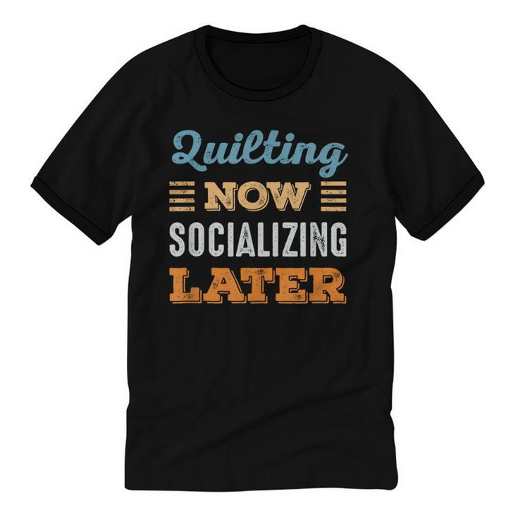 Quilting Now Minimal Socializing Introvert Vintage Unisex Cotton Ringer T-Shirt