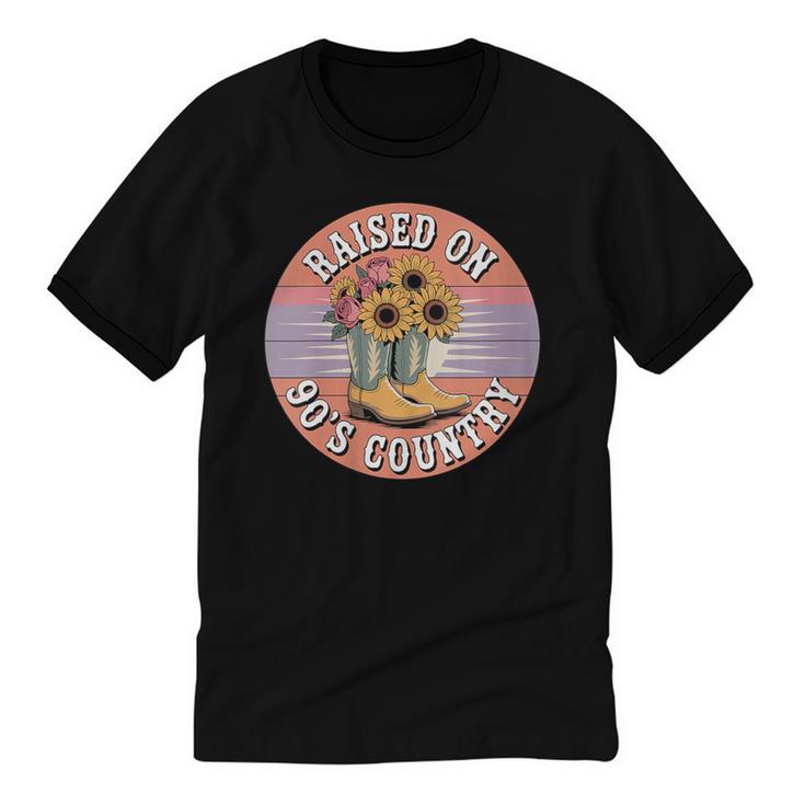 Raised On 90’s Country Women Retro Western Music Nostalgia Unisex Cotton Ringer T-Shirt