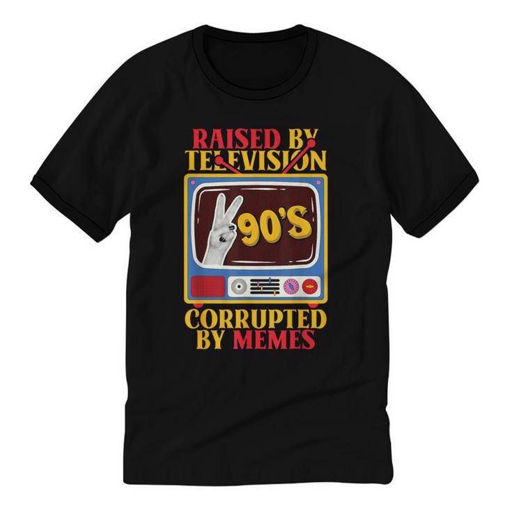 Raised By Television Corrupted By Memes Internet Nostalgia Unisex Cotton Ringer T-Shirt