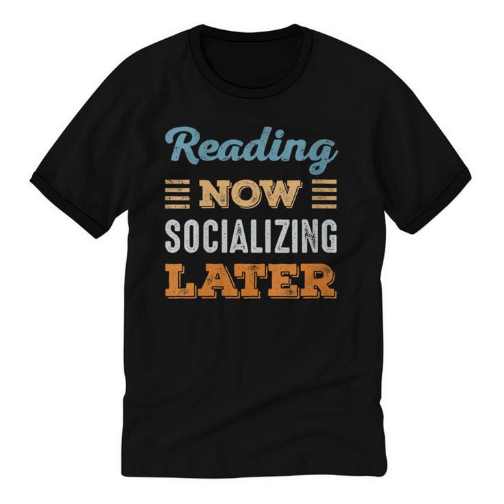 Reading Now Minimal Socializing Introvert Vintage Unisex Cotton Ringer T-Shirt