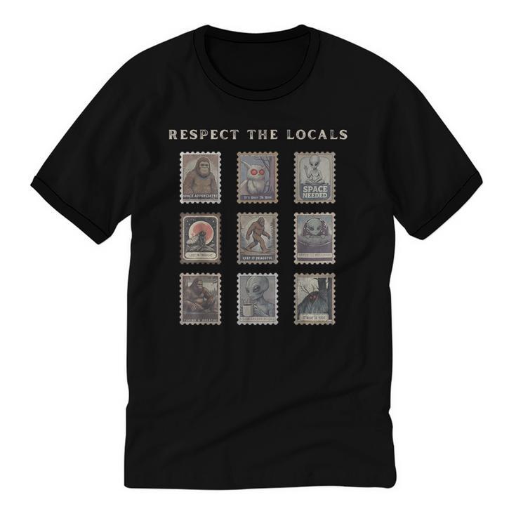 Respect The Locals Cryptid Mothman Hiking Bigfoot Introverts Unisex Cotton Ringer T-Shirt