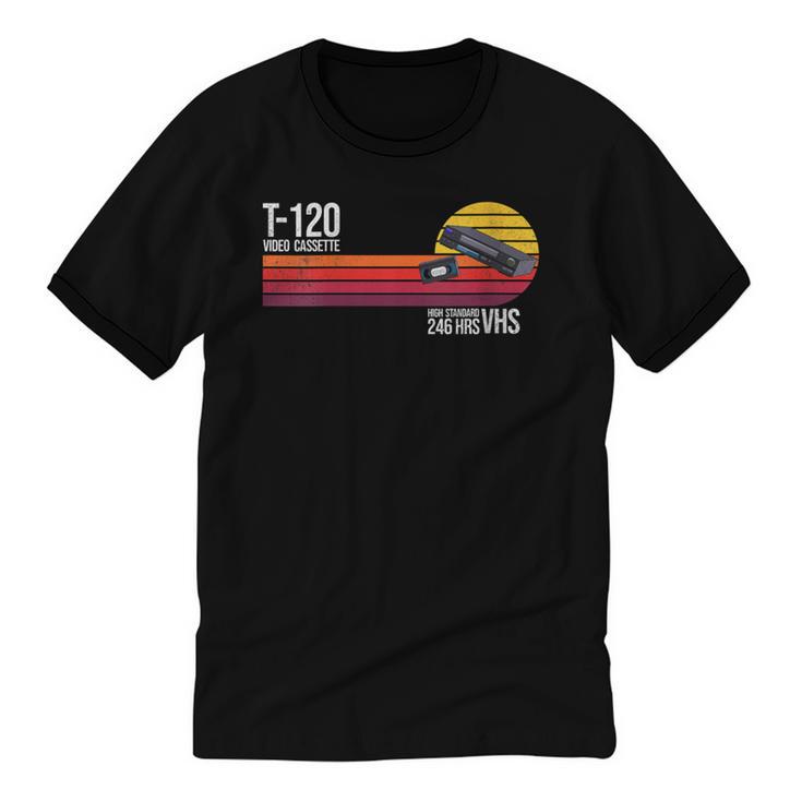 Retro 80's 90's Music Nostalgia Video Cassette Tape VHS Unisex Cotton Ringer T-Shirt