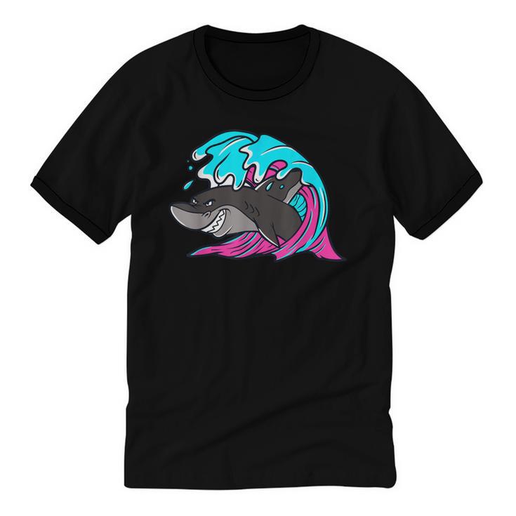 Retro 80s Shark Whale Diving Nostalgia Shark Party Unisex Cotton Ringer T-Shirt