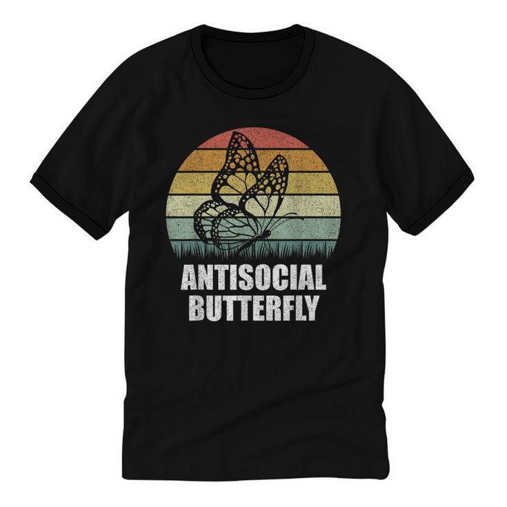 Retro Antisocial Butterfly Shirt For Introverts Unisex Cotton Ringer T-Shirt