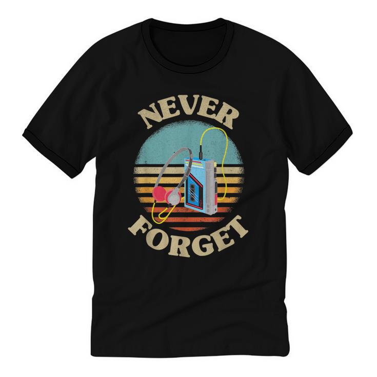 Retro Cassette Player Never Forget Nostalgia Vintage Unisex Cotton Ringer T-Shirt