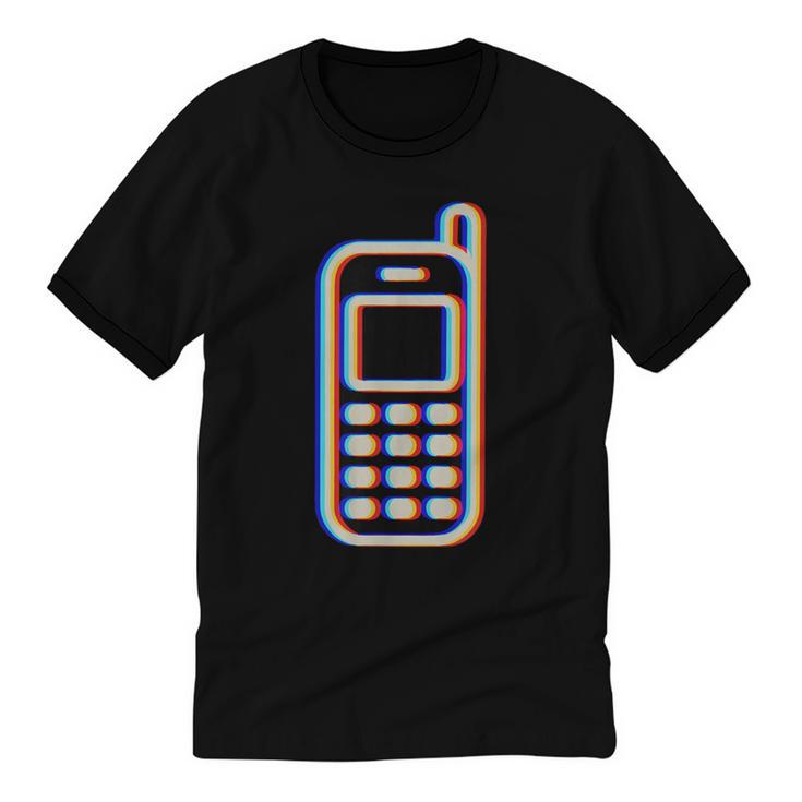 Retro Cell Vintage Mobile Phone 90s Nostalgia Vaporwave Fun Unisex Cotton Ringer T-Shirt