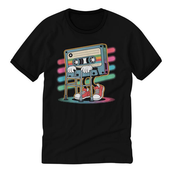 Retro Old Cassette Tape Cartoon With Walker Nostalgia Unisex Cotton Ringer T-Shirt