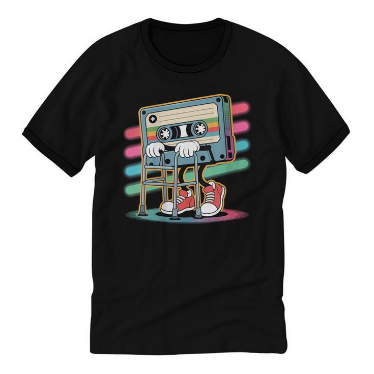 Retro Old Cassette Tape Cartoon With Walker Nostalgia Unisex Cotton Ringer T-Shirt