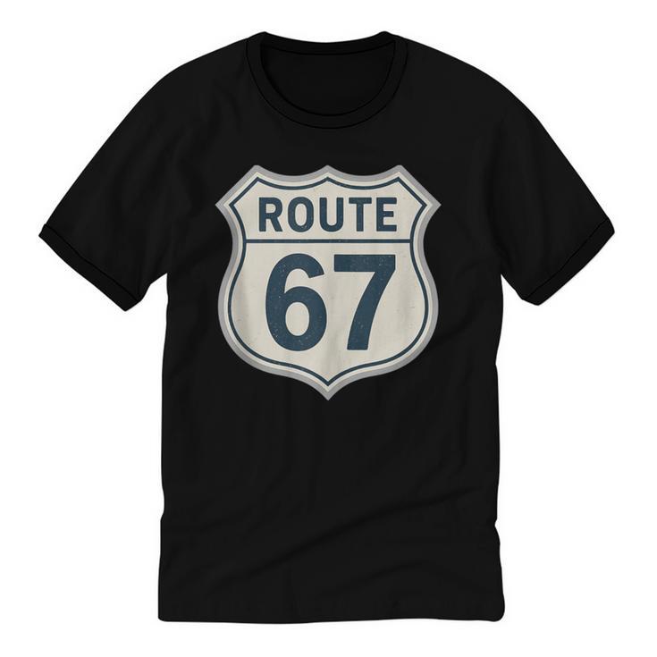 Retro Route 67 Highway Sign Vintage Road Nostalgia Unisex Cotton Ringer T-Shirt