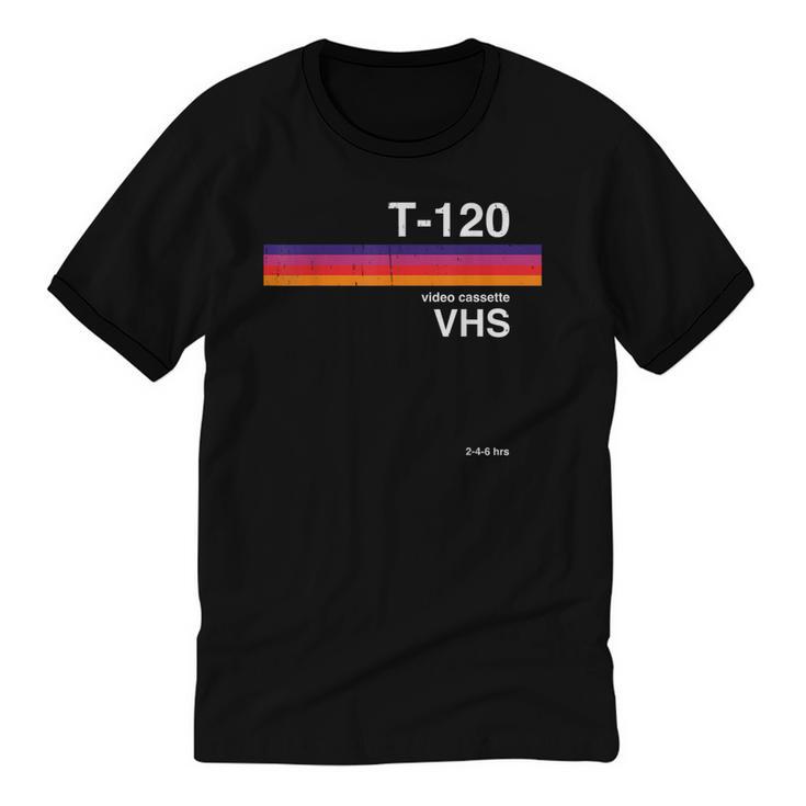 Retro VHS Tape Graphics 80s 90s Nostalgia Costume Unisex Cotton Ringer T-Shirt